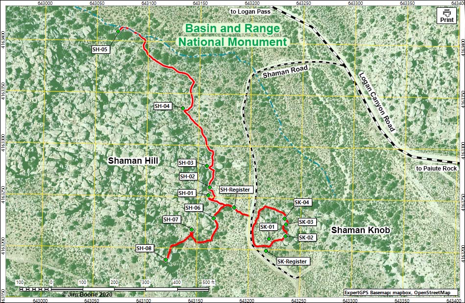 Mt. Irish Archeological District -- Paiute Rock Site Map