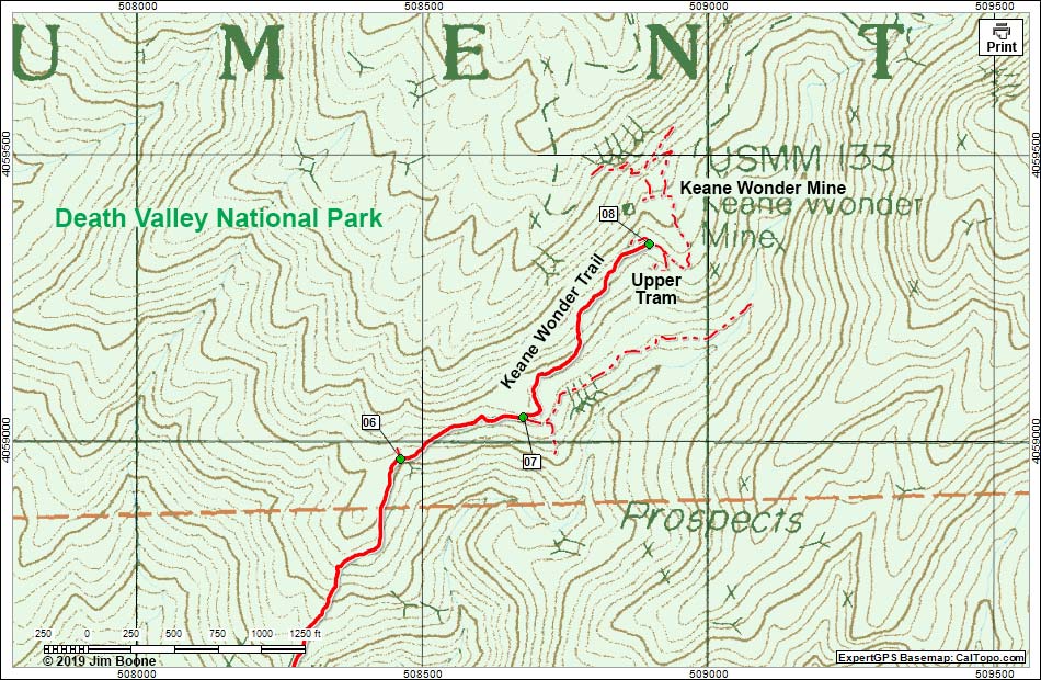 Keane Wonder Mine and Tranway Route Map, Northeast Section
