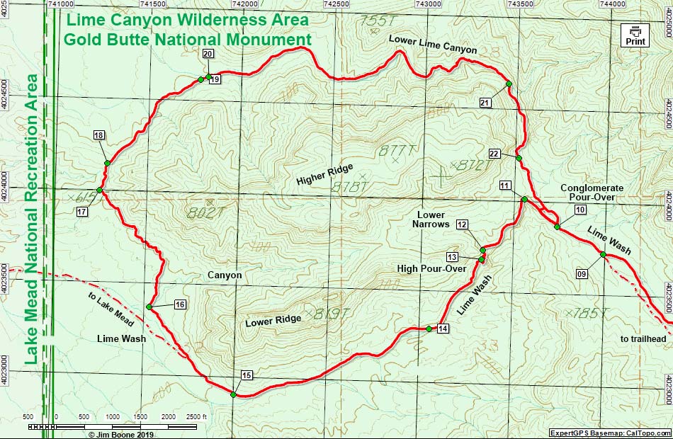 Lime Canyon Route Map West Section