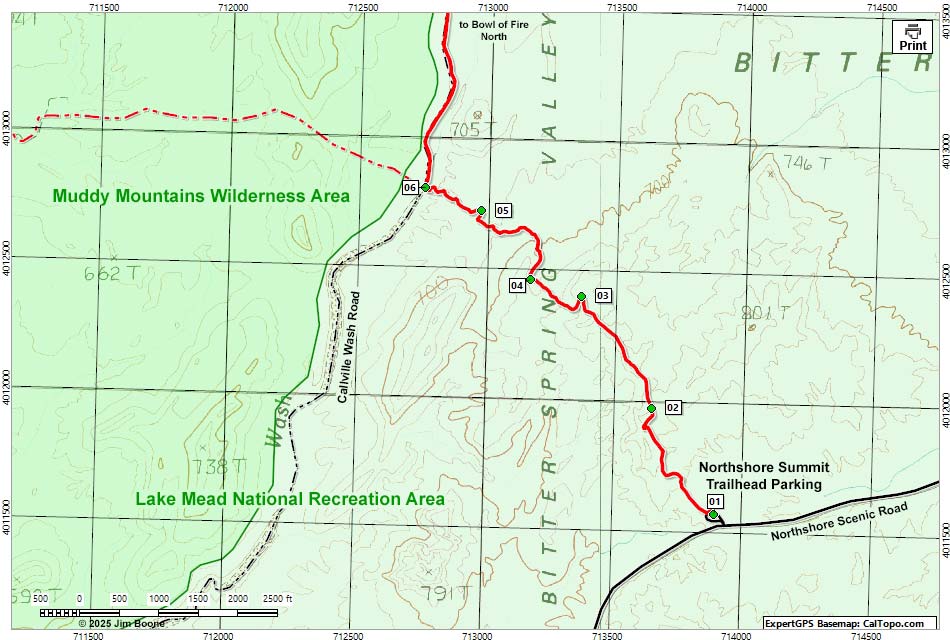 Bowl of Fire, North Hiking Map