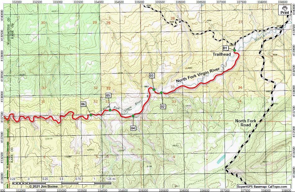 Virgin River Narrows Route Map