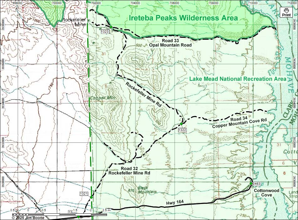 Ireteba Peaks Wilderness Area Map