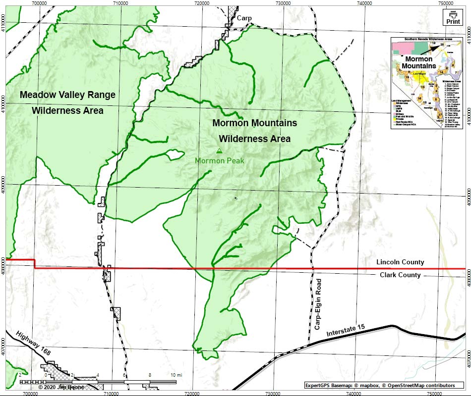 Mormon Mountains Wilderness Area Map